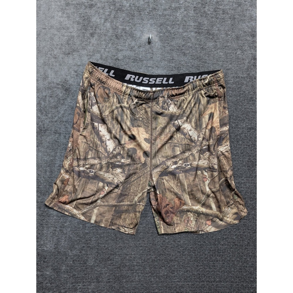 Russell Mens Camo Athletic Shorts Brown Real Tree Camouflage Size Large 2202